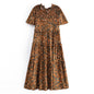 Summer Women Printed Elastic Tiered Dress Short Sleeve Dress Mid Length