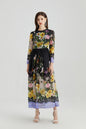 Women Spring Fall Vacation Crew Neck Floral A Line Maxi Dress