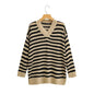 Autumn V neck Hollow Out Cutout Long Sweater Striped Casual Knitted Top