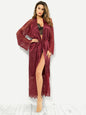 Hollow Out Cutout out satin lace Long Sleeve Nightgown Bathrobe