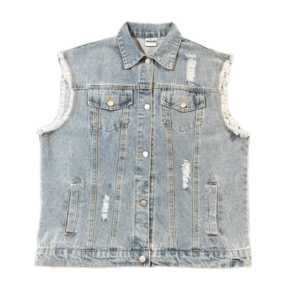 Spring Autumn New Light Blue Denim Vest Women Loose Flocked Bears Design Sense Small Coat Fashion