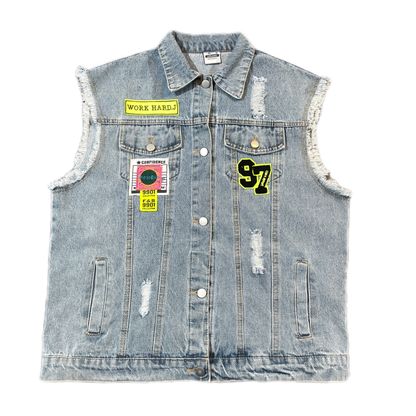 Spring Autumn New Light Blue Denim Vest Women Loose Bears Design Sense Small Coat Fashion