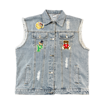 Spring Autumn New Denim Vest Women Loose Bear Design Sense Small Coat Fashion