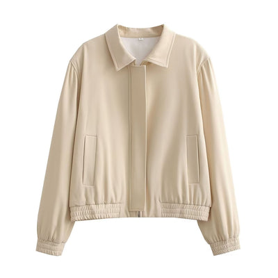 Spring Women Clothing Collared Long Sleeve Solid Color Jacket Coat