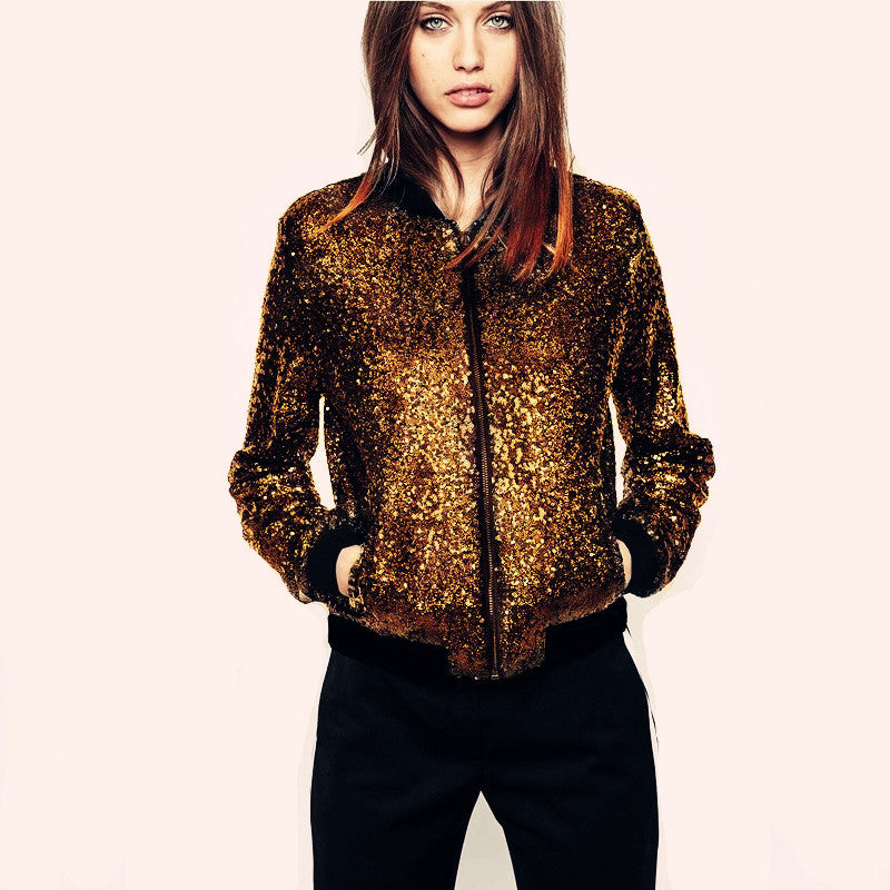 Sports Full Sequined Varsity Jacket Casual Jacket Short Coat