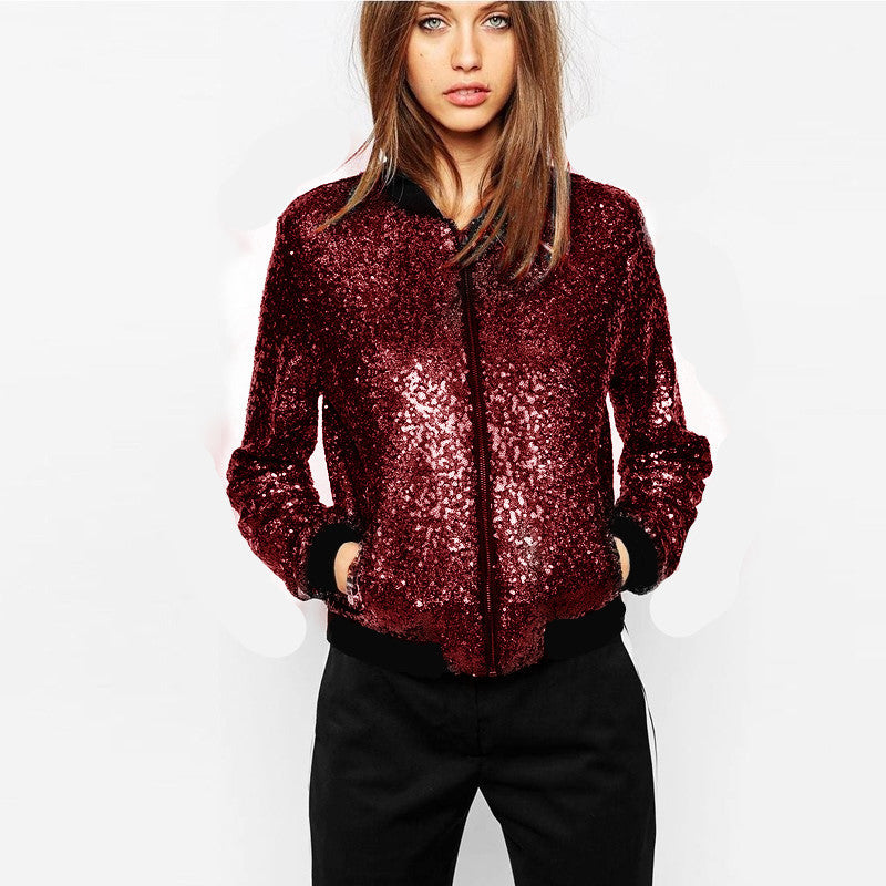 Sports Full Sequined Varsity Jacket Casual Jacket Short Coat