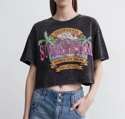 Summer Mottled Distressed Printed Women Short Sleeved T shirt