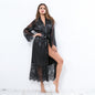 Hollow Out Cutout out satin lace Long Sleeve Nightgown Bathrobe