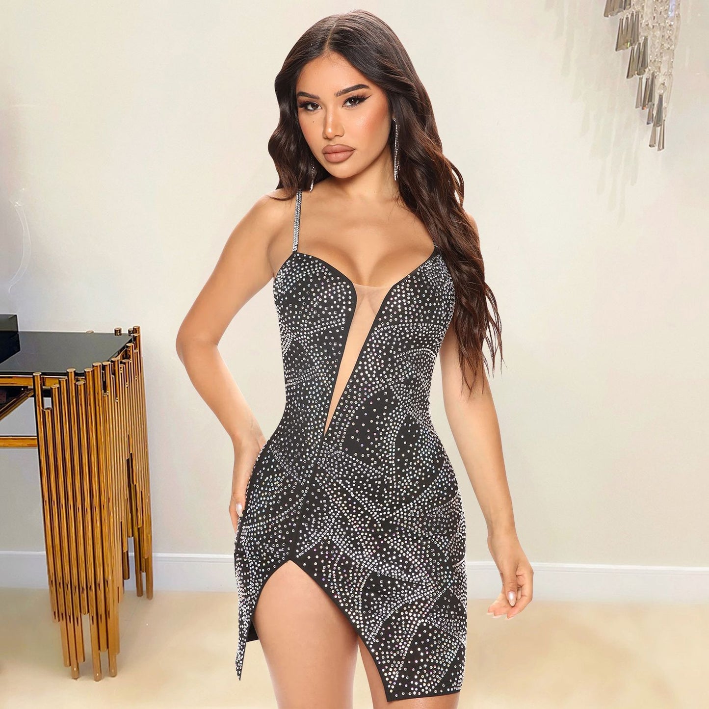 Summer Women Clothing Sexy Rhinestone Night Club Slip Women Dress Short