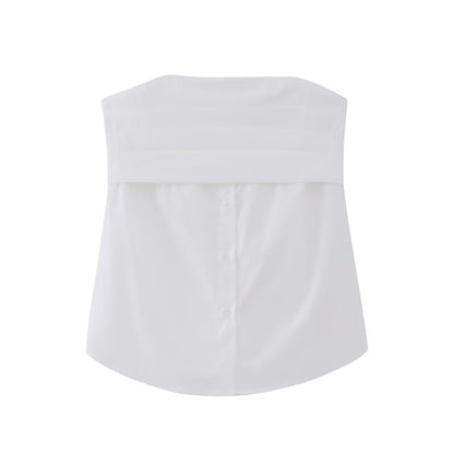 Trendy Pleated Design Tube Top Spring Inner Wear Solid Color Stretch Poplin Short Top for Women