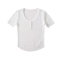 Summer Knitted Pullover round Neck Slim Short Three Button Short Solid Color Women T Shirt