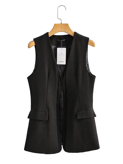 Women Clothing Autumn Wild Buckle Free Casual Vest