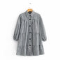 Long Sleeve Plaid Pleated Large Swing Tiered Dress