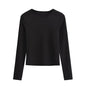 Summer Casual Pullover Long Sleeve round Neck Slim Fit Short Back Backless Women T Shirt