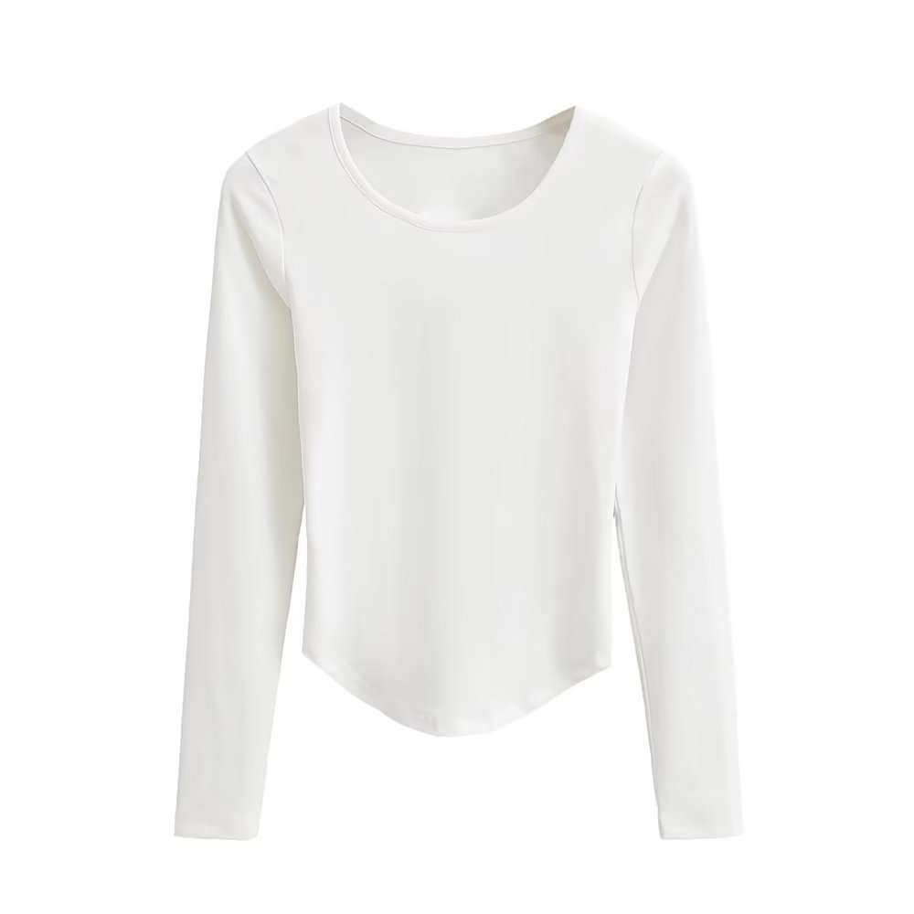 Summer Casual Pullover Long Sleeve round Neck Slim Fit Short Back Backless Women T Shirt