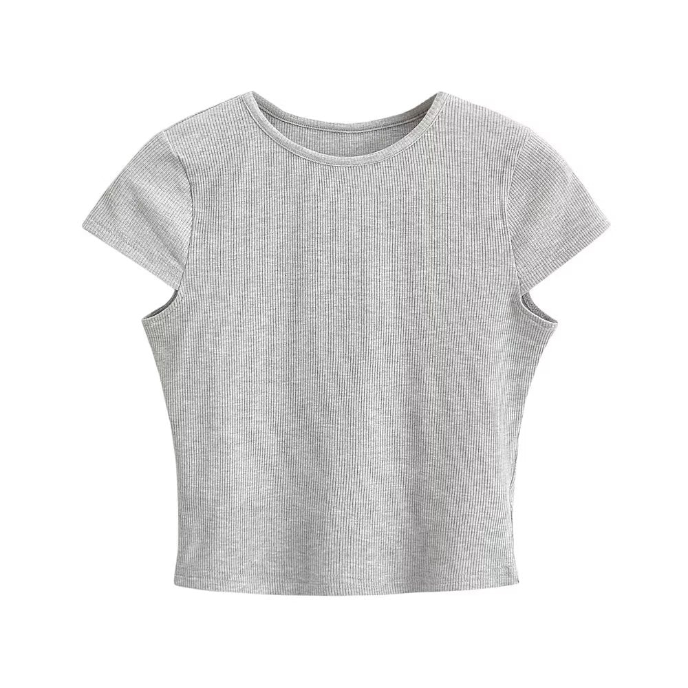 Basic round Neck T shirt Women Summer Stretch Slim Fit Cropped High Waist Short Sleeve Top