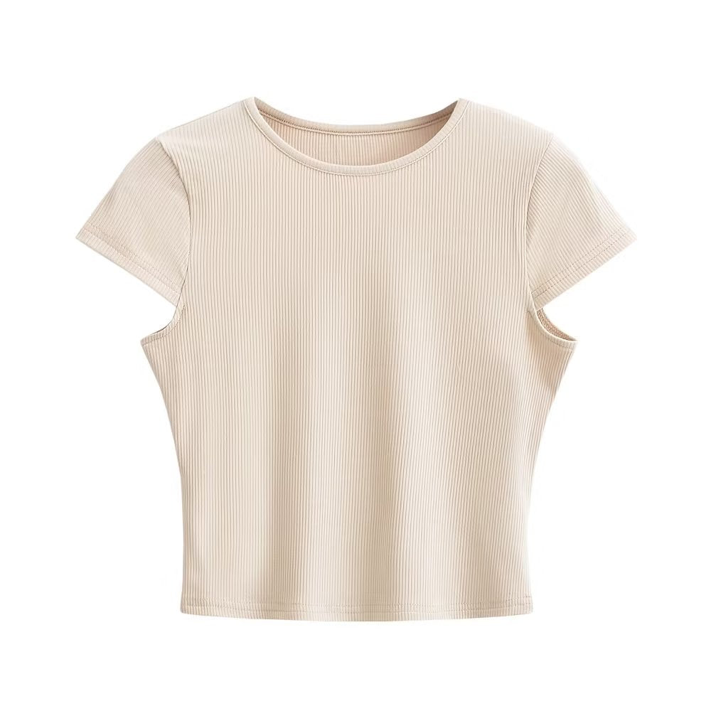 Basic round Neck T shirt Women Summer Stretch Slim Fit Cropped High Waist Short Sleeve Top