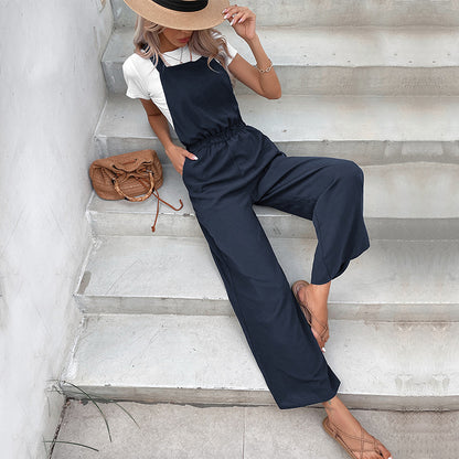 Summer Women Casual Solid Color Suspender Pants