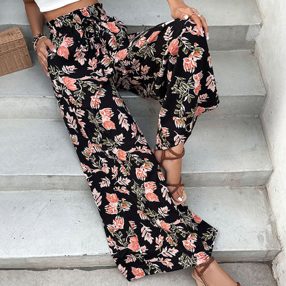 Summer Women Clothing Printed Flared Wide Leg Pants