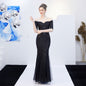 Cocktail Evening Dress Elegant Champagne Off Shoulder Fishtail Long Annual Meeting Dress Women Spring