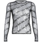 Letter Graphic Personality Printed See through Sexy Mesh Long Sleeved T shirt Top for Women