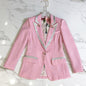 Three Dimensional Rose Buckle Printing Lining Pink Slim Fit Blazer