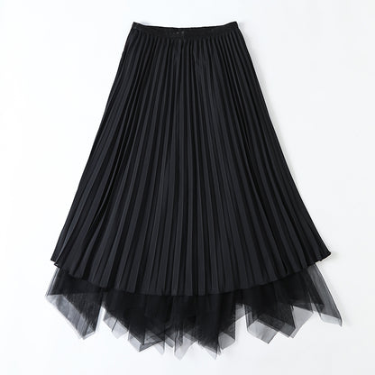 Spring Elegant  High Waist Pleated Bubble Skirt Fairy Mesh Maxi Dress for Women