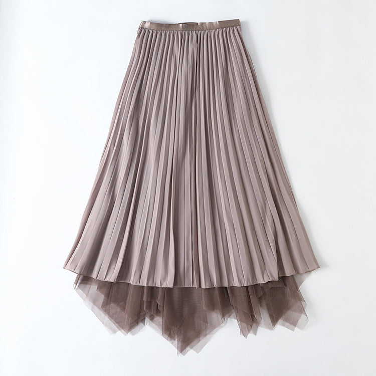 Spring Elegant  High Waist Pleated Bubble Skirt Fairy Mesh Maxi Dress for Women