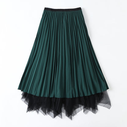 Spring Elegant  High Waist Pleated Bubble Skirt Fairy Mesh Maxi Dress for Women