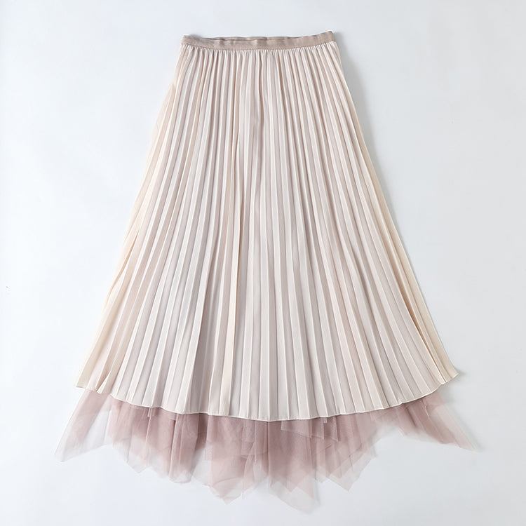 Spring Elegant  High Waist Pleated Bubble Skirt Fairy Mesh Maxi Dress for Women