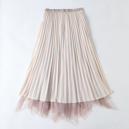 Spring Elegant  High Waist Pleated Bubble Skirt Fairy Mesh Maxi Dress for Women