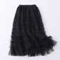 Women Clothing Autumn High Waist Slimming Tiered Dress Solid Color Simple Midi A line Skirt