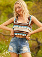Women Summer Vacation Colored Crocheted Hollow Sling Cropped Top