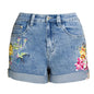 Women Clothing Wide Leg Stretch Shorts  Women Clothing 3D Exquisite Embroidered Floral Denim Shorts Women