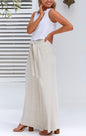 Spring Summer Women Casual Pants Cotton Linen Design Bandage Loose-Fitting Wide Leg Trousers