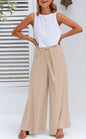 Spring Summer Women Casual Pants Cotton Linen Design Bandage Loose-Fitting Wide Leg Trousers