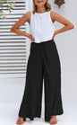 Spring Summer Women Casual Pants Cotton Linen Design Bandage Loose-Fitting Wide Leg Trousers