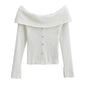 Spring White off-Shoulder off-Shoulder Collar Stretch Slimming Long Sleeve Pullover Sweater Women