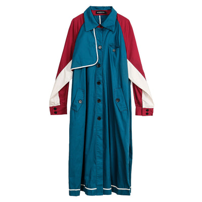 Color Matching Casual Overcoat Mid Length Sports Loose Trench Coat