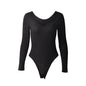 Tight  Sexy Deep V neck Long Sleeve Sunken Stripe Bodysuit Autumn Winter Women Clothing