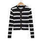Retro Black White Striped Color Matching Sweater Cardigan Autumn Winter Elegant Metal Buckle Short Coat Women