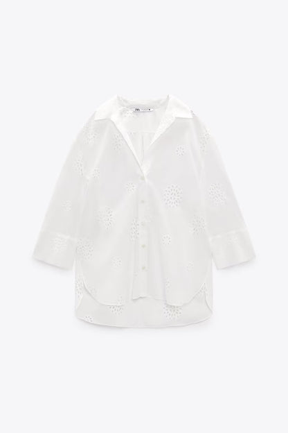 Summer Arrival Embroidered Solid Color Shirt Comfort Casual Women Korean Lazy Loose Top