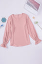 Solid Color Long Sleeved T shirt Women Spring Autumn round Neck Pullover Ruffled Puff Sleeve Top Women