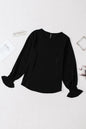 Solid Color Long Sleeved T shirt Women Spring Autumn round Neck Pullover Ruffled Puff Sleeve Top Women