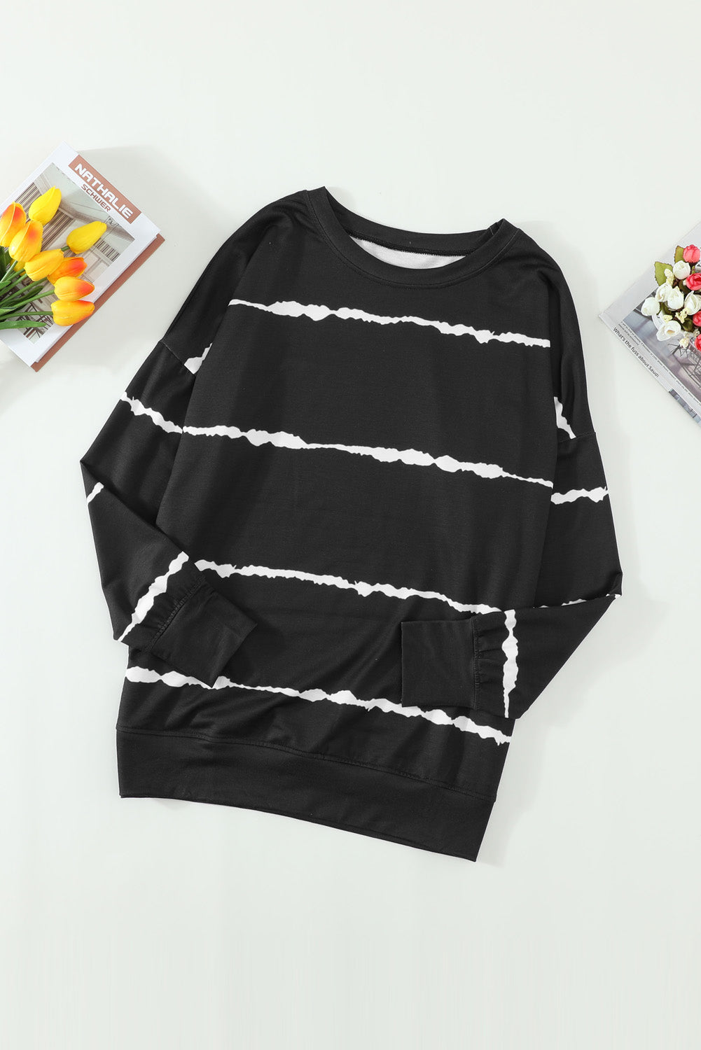 Striped Sweater Women Spring Autumn Tie Dyed round Neck Long Sleeve Pullover Women Top