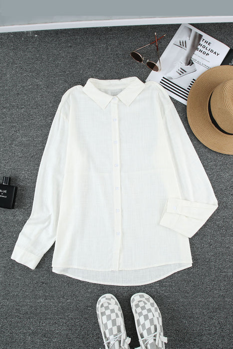 Solid Color Shirt Women Spring Summer Breasted Collared Cotton Linen Loose Cardigan Top Women Women Clothing