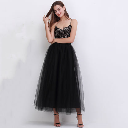 Women Mesh Bubble Skirt Tulle Skirt Floor Length Dress