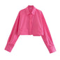 Summer Wind Women Long Sleeve Six Color Pocket Decorative Short Shirt