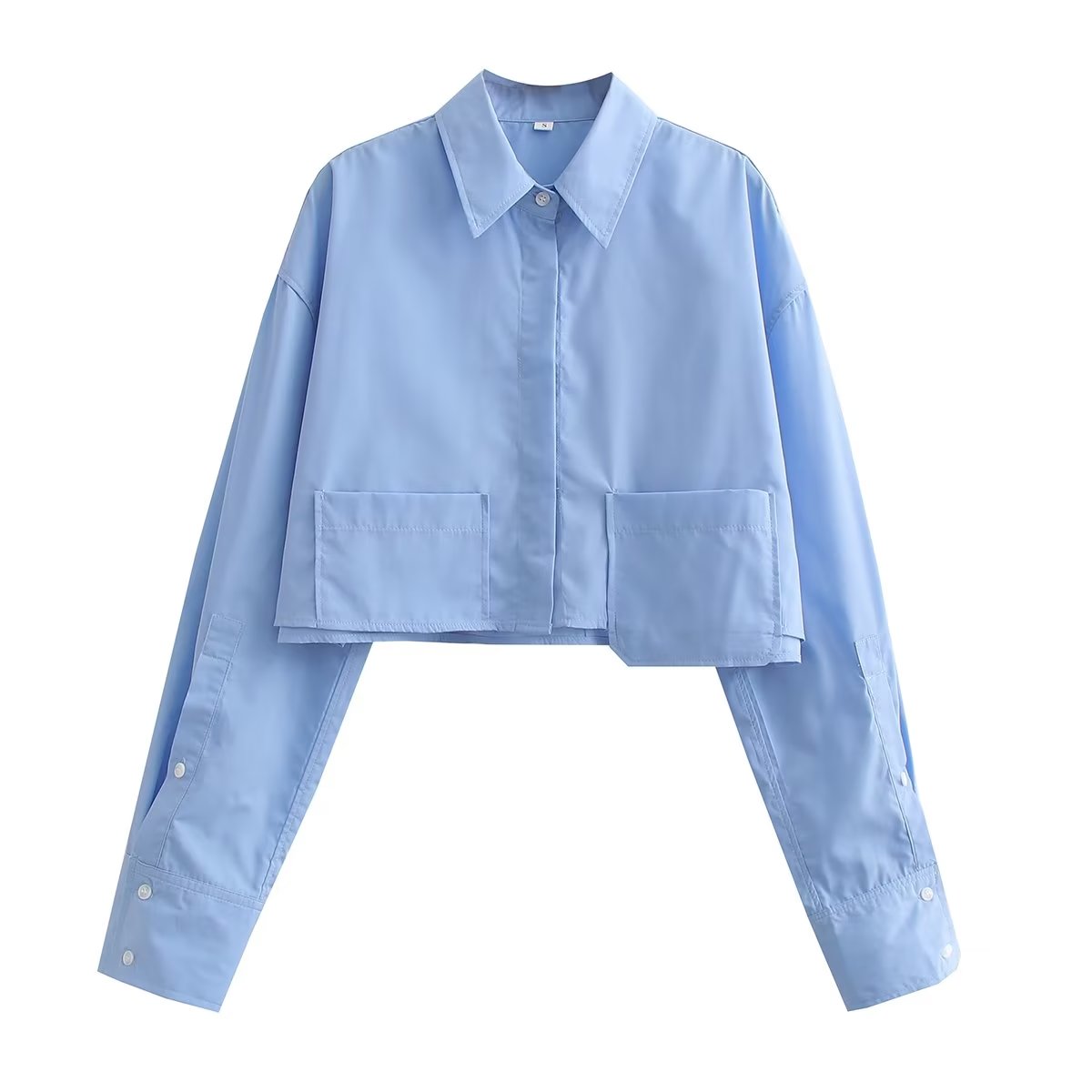 Summer Wind Women Long Sleeve Six Color Pocket Decorative Short Shirt
