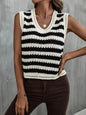 Women  Summer Crochet Cutout Colorblock Striped Casual Tank Top